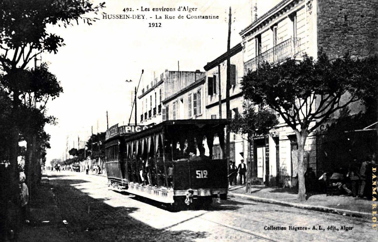 Hussein-Dey - Rue de Constantine avec Tramway - 1912.jpg